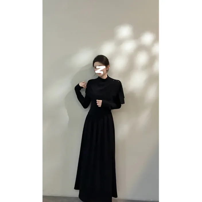 秋冬新款黑色法式气质不规则披肩搭秋冬连衣裙