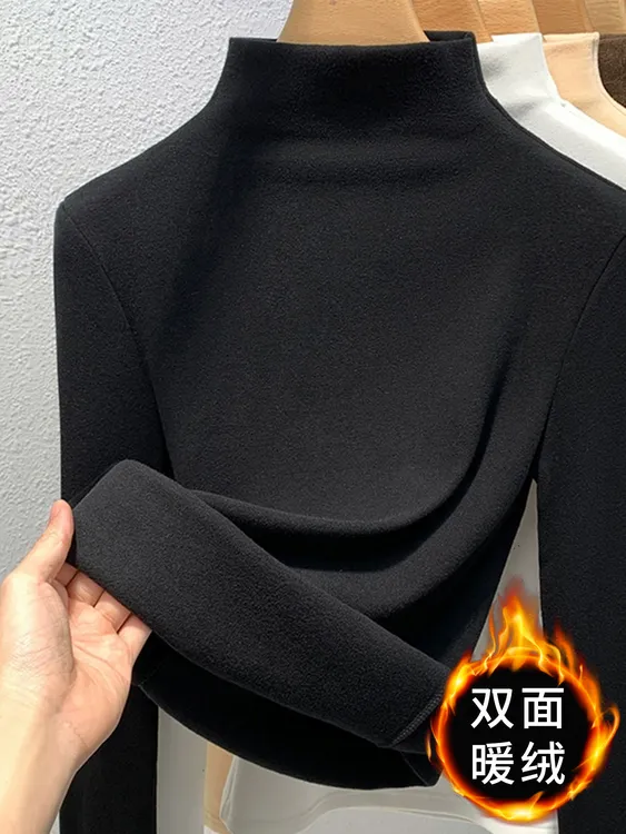 黑色半高领德绒打底衫女内搭秋冬季2025新款修身长袖保暖洋气上衣