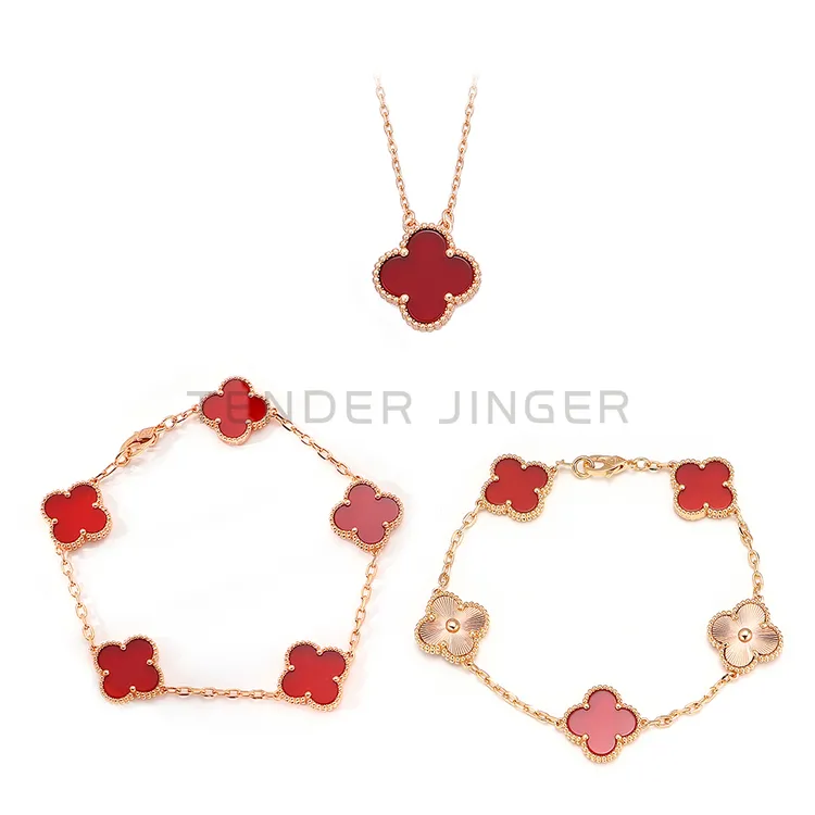 Tender Jinger 坠链均925银 【幸运草系列-心动红】手链项链高级