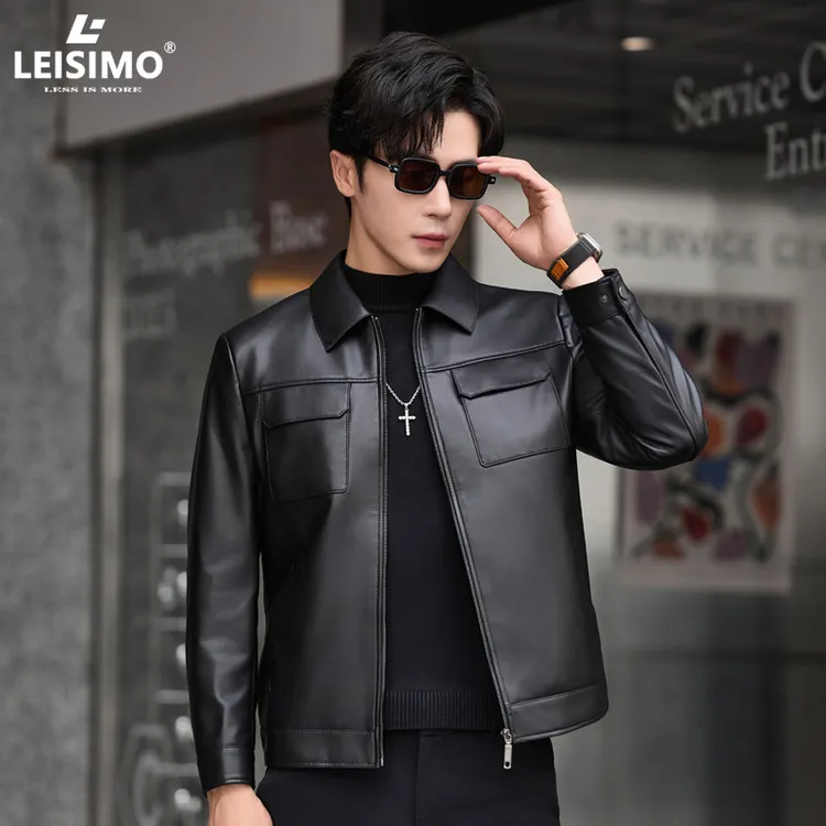 雷总同款真皮皮衣2025年春秋新款绵羊皮商务休闲皮夹克皮衣外套男