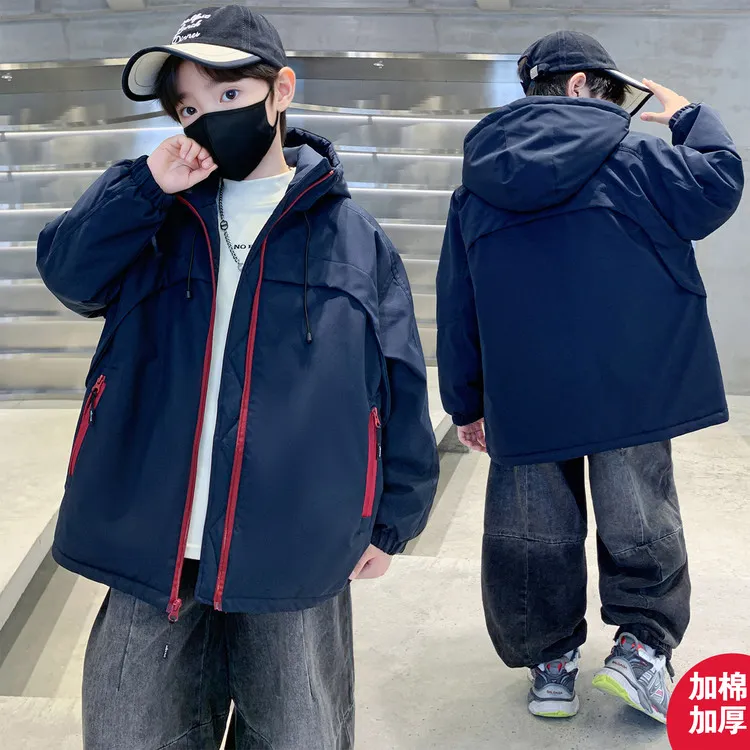 男童冲锋衣夹棉外套2025新款棉服秋冬装加厚中大童洋气儿童棉衣潮