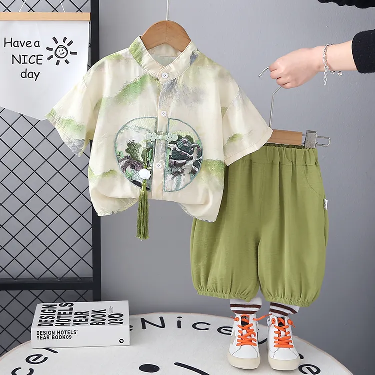 男童夏季薄款森系套装中国风上衣小童宝宝汉服两件套时尚唐装洋气