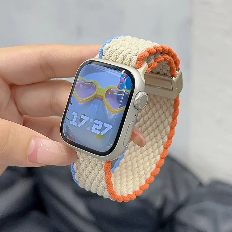 适用苹果手表applewatch10新款尼龙编织磁吸高级表带iwatch98腕带