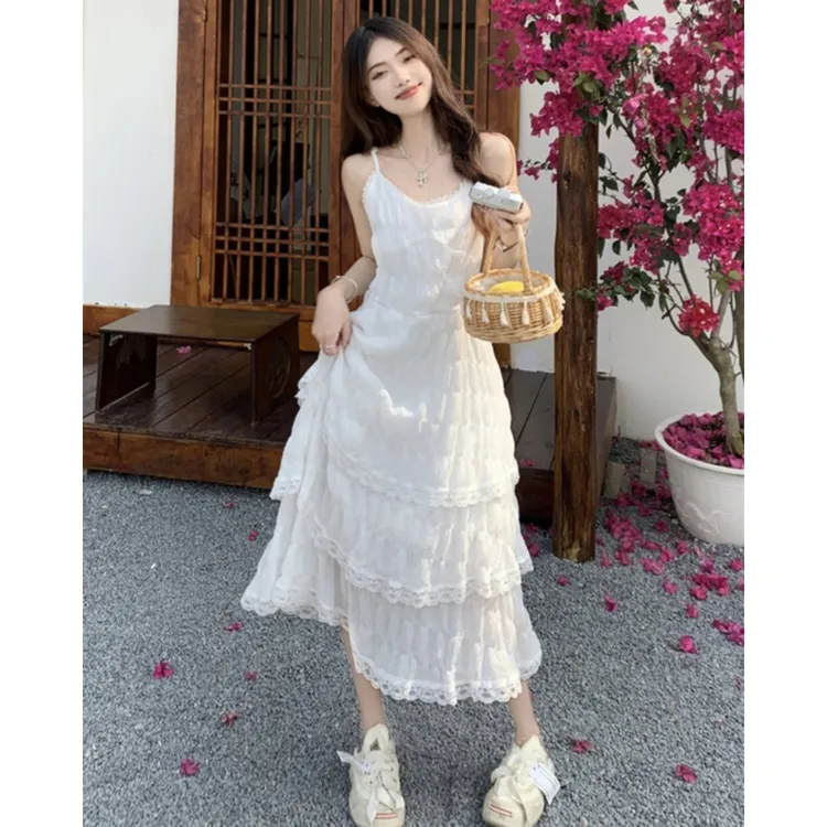 连衣裙长裙裙子女装夏季别致蓬蓬白月光蛋糕吊带裙长裙