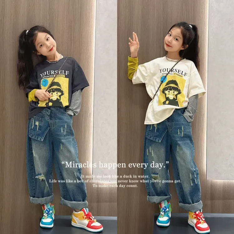 女童春秋款卫衣套装2025新款儿童韩版秋季休闲时尚牛仔裤两件套潮
