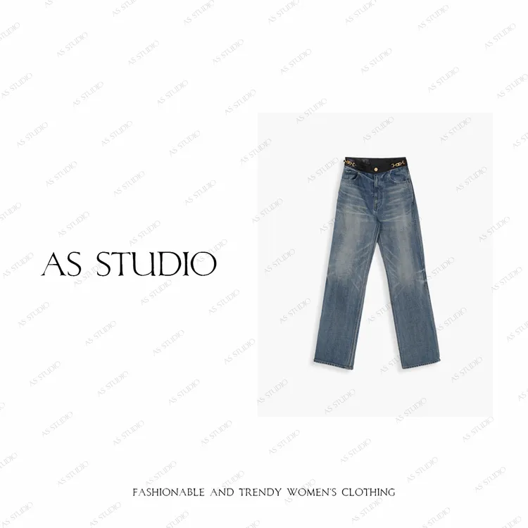 【AS皮腰链】25新定制经典腰部链条拼皮休闲牛仔裤AS25QNZK00248