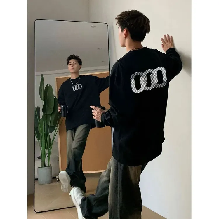 秋冬美式复古字母印花长袖T恤男重磅ins潮牌纯棉高街休闲打底宽松