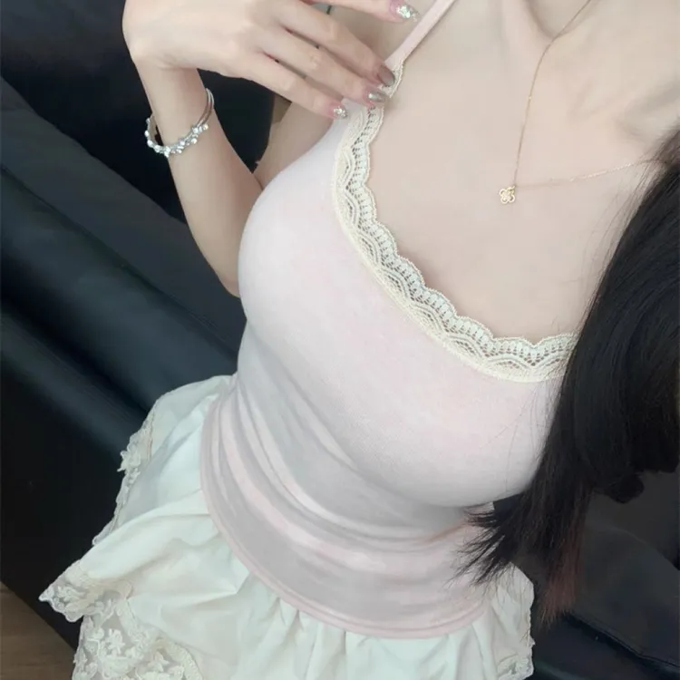 夏季蕾丝吊带背心纯欲感满分! 带胸垫吊带内搭拼接外穿打底美背