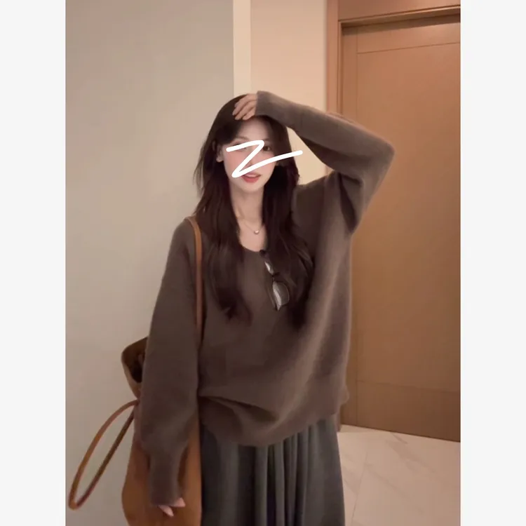 软糯V领针织衫女秋冬慵懒风毛衣2025韩版新款打底衫宽松长袖上衣