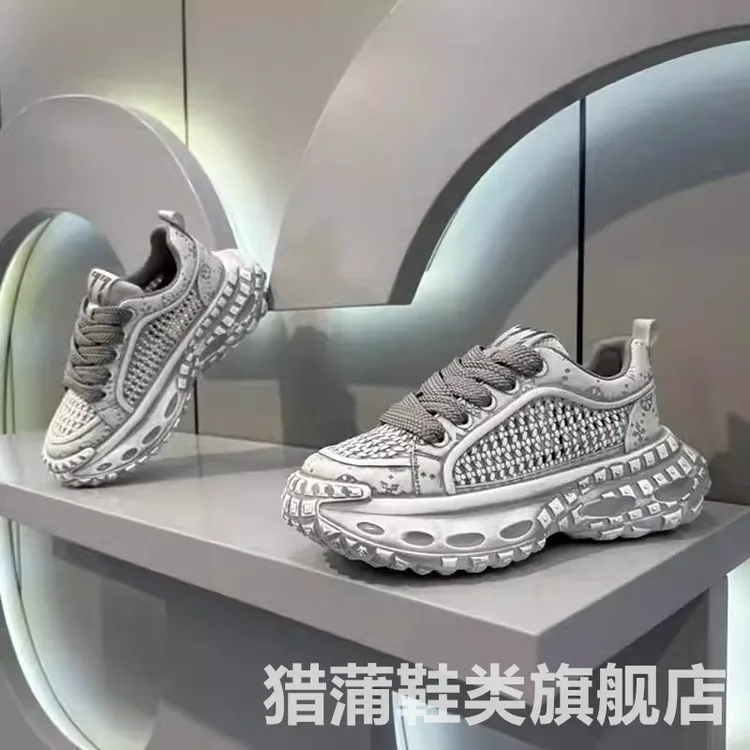 潮牌男鞋夏季透气薄款百搭镂空网面鞋青少年厚底运动时尚老爹潮鞋