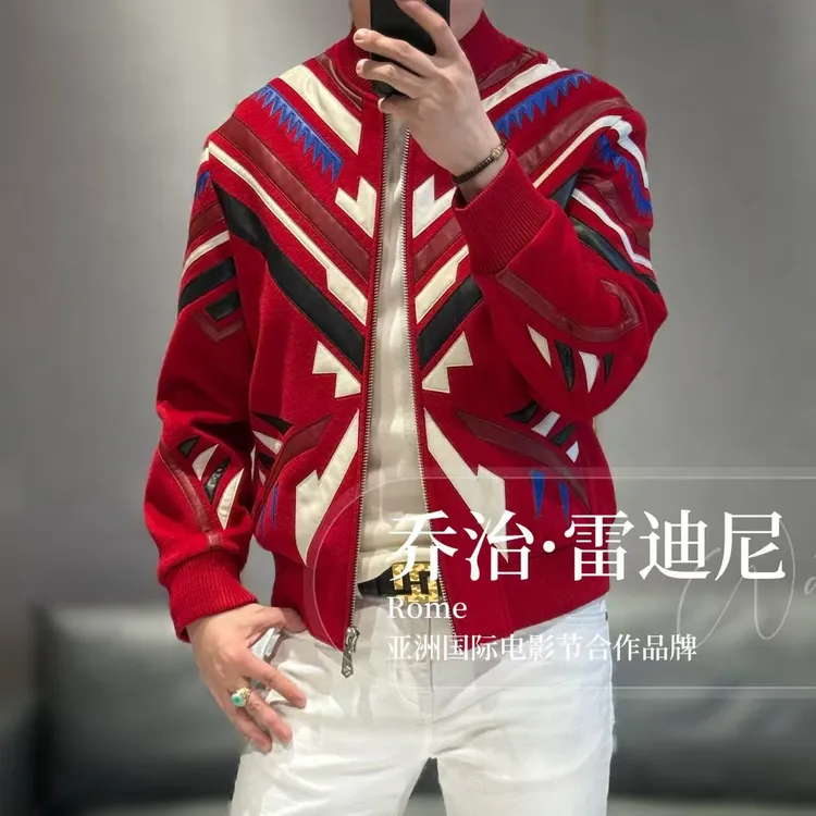 【乔治·雷迪尼】羊毛真皮拼接星际穿越重工棒球领夹克57077