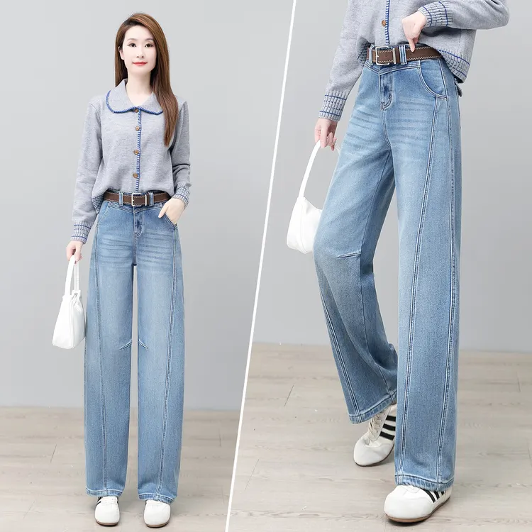 老钱风弯刀阔腿裤女秋冬2025新款高端加绒牛仔裤小个子超火镰刀裤