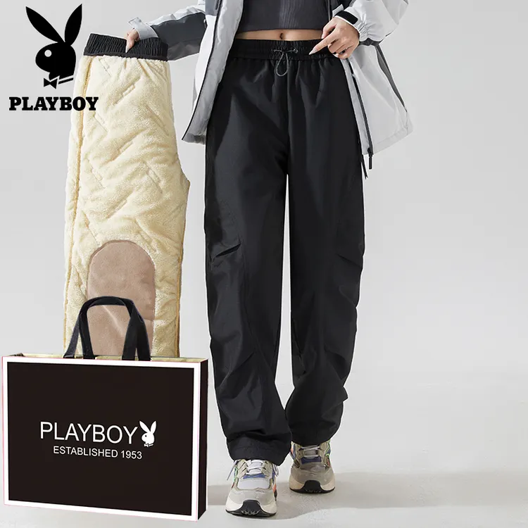 花花公子休闲运动潮流工装加绒裤显瘦百搭高能感机能保暖冲锋裤潮