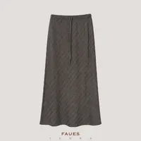 FAUES 晨光朽痕 精纺羊毛人字纹斜裁优雅气质舒适显瘦松紧腰长裙