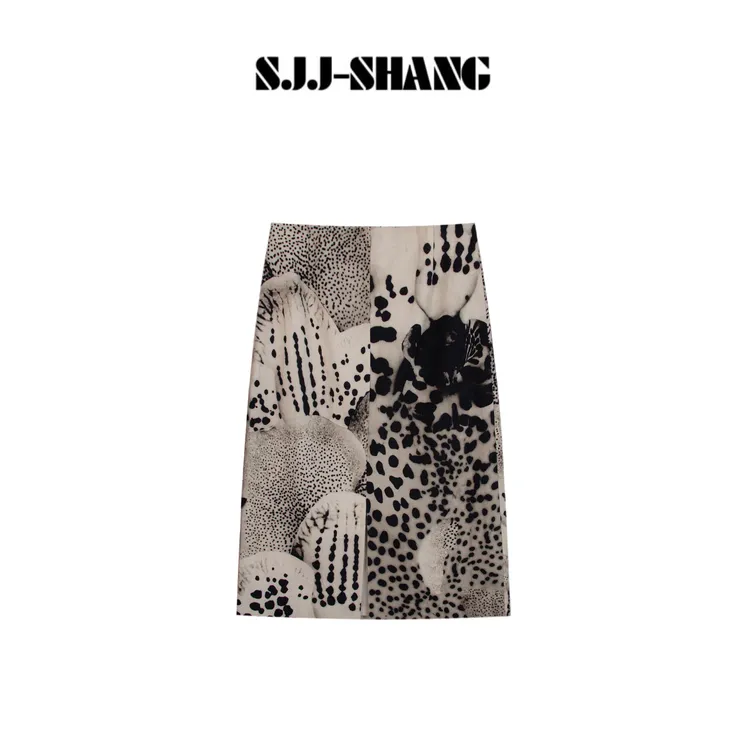 SJJ-SHANG【画报】不对称印花高腰H版设计感级感半身裙q135425p