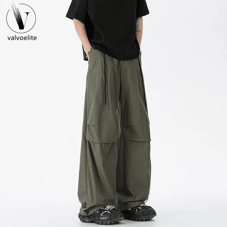VALVOELITE夏季薄款速干裤男生美式潮牌户外宽松直筒阔腿褶皱休闲