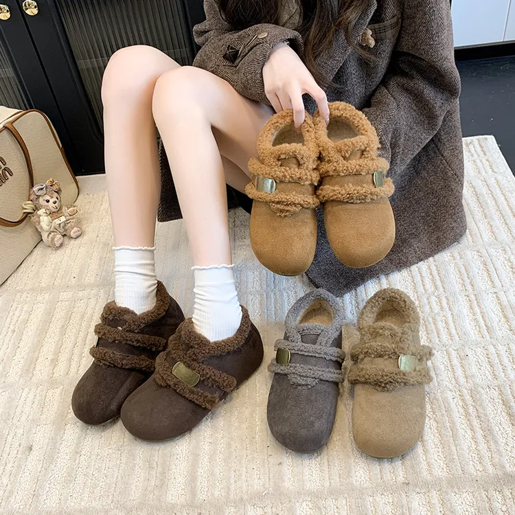 百搭休闲勃肯棉鞋2025冬季新款女鞋加绒女棉鞋防滑软底平底毛毛鞋
