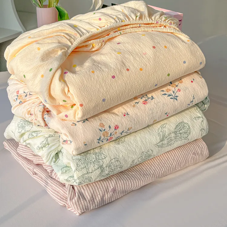 ins超柔双层纱床笠罩单件四季通用非全棉床单防滑隔脏床垫保护罩3