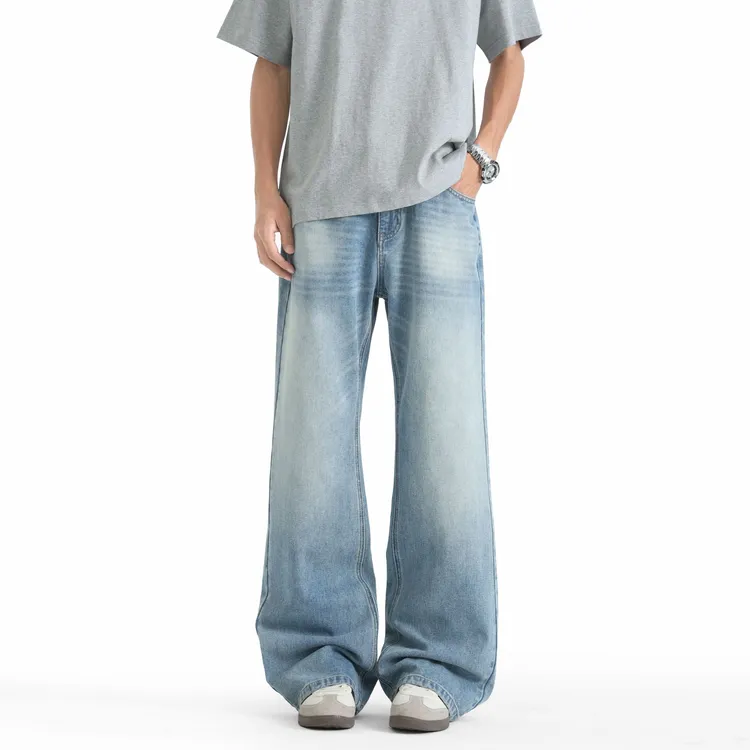 2021M版型浅蓝色牛仔裤男款夏季美式cleanfit裤子显瘦宽松直筒裤