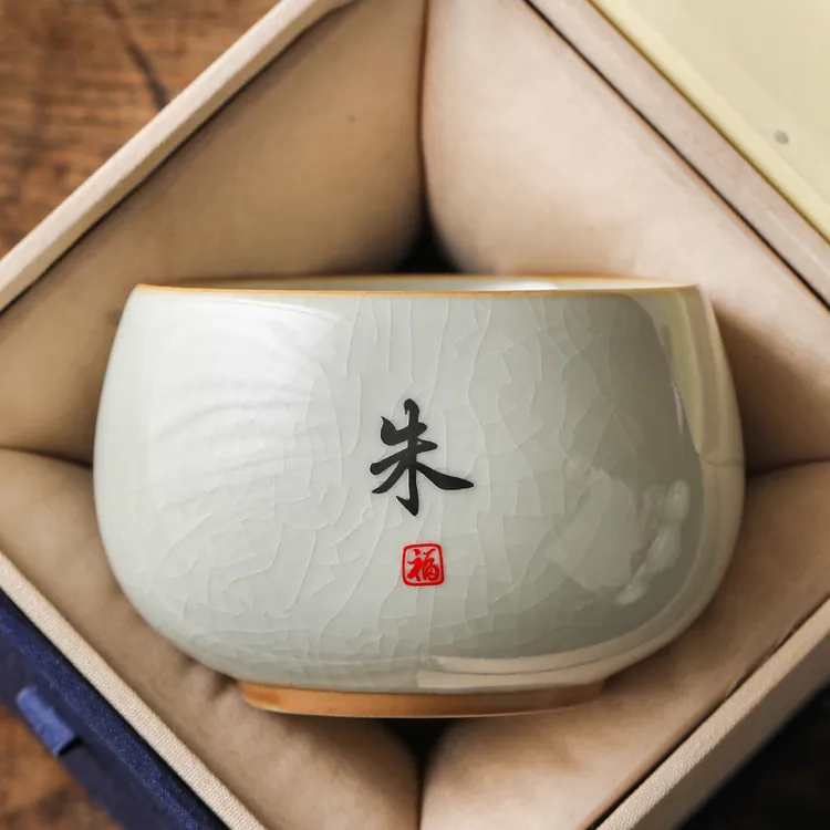 汝窑主人杯单杯开片陶瓷茶杯姓氏定制大容量品茗杯个人专用功夫杯