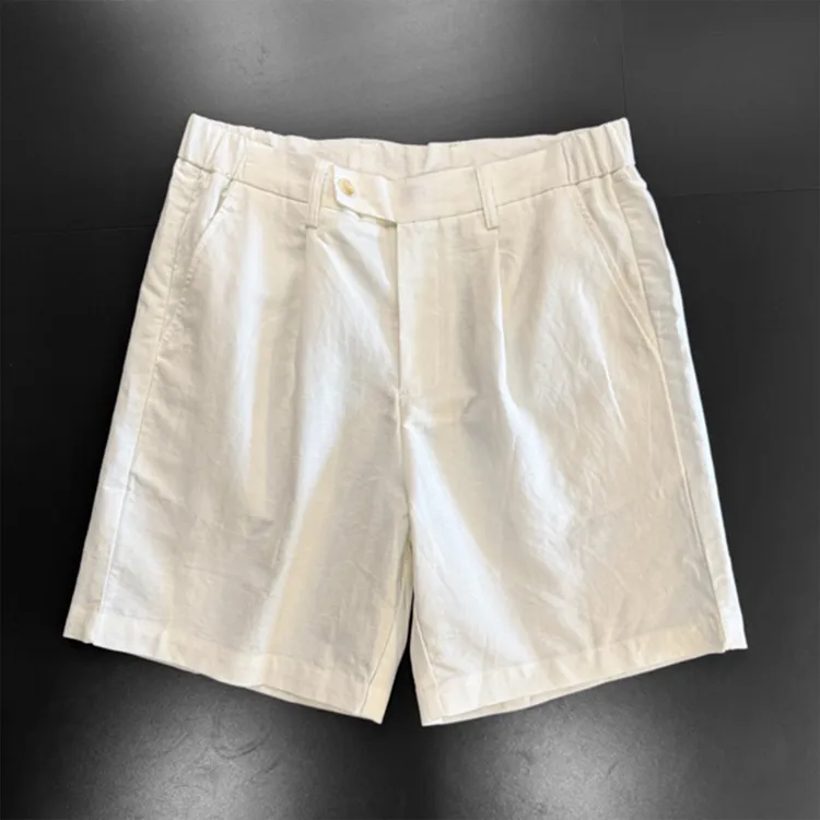 老钱风白色亚麻短裤男夏季薄款休闲棉麻裤子慵懒风高级感五分中裤