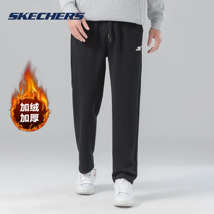 斯凯奇秋冬款运动针织长裤宽松束脚直筒加绒加厚保暖男休闲卫裤
