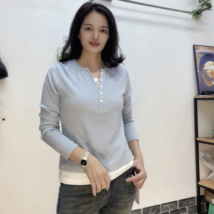 早秋新款假两件上衣3381（清仓福利）