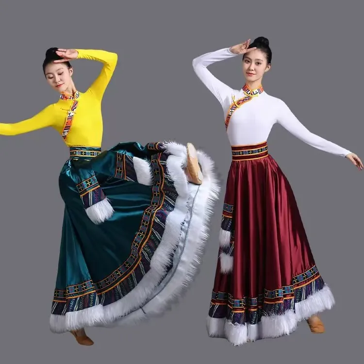 新款藏族民族舞演出服女式大摆半身裙艺考练功服2025春装牛奶丝面