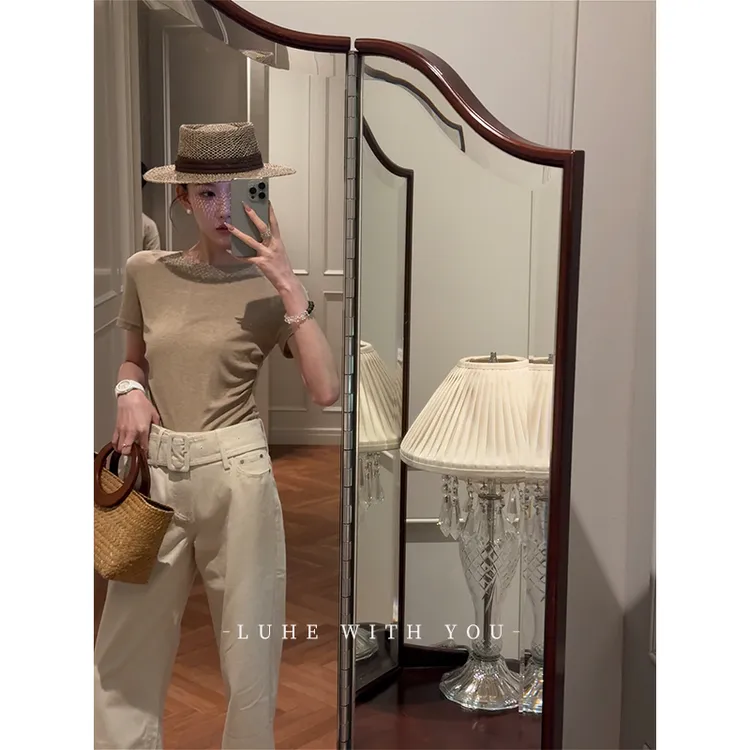 LUHE【曼彻旧街】hehe私服~天丝羊毛圆领短袖T恤+100棉牛仔裤