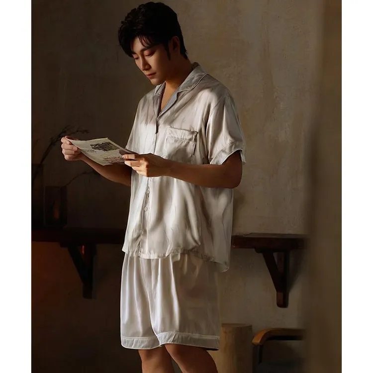 GPSUNLU高端冰雪丝韩版小众睡衣男款短袖夏季凉感薄款男士家居服