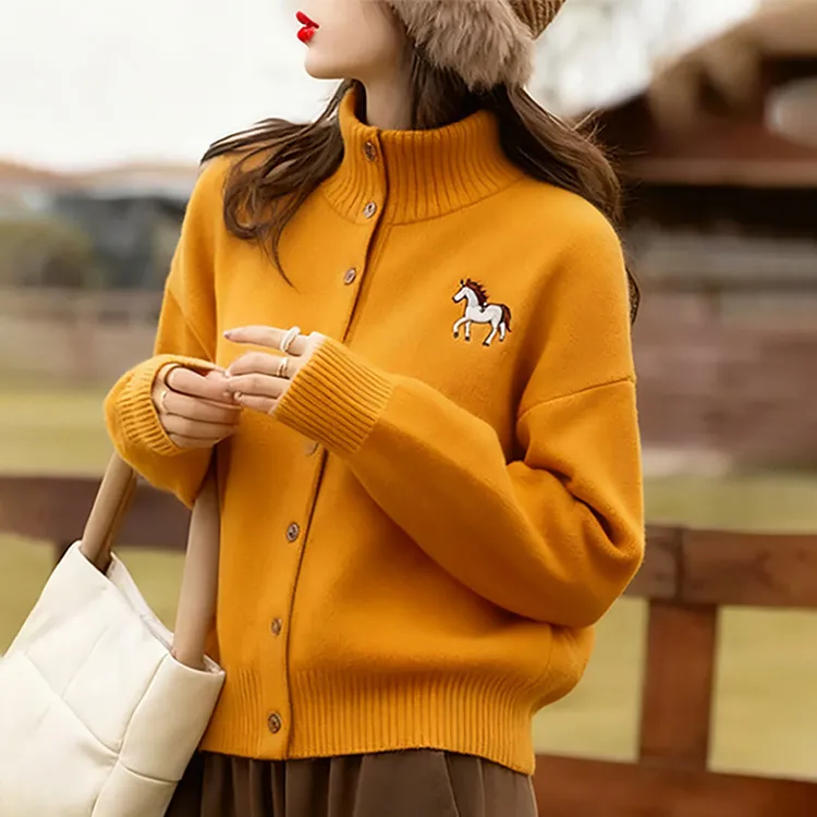 秋冬高领毛衣开衫外套女慵懒高级感洋气减龄宽松加厚针织开衫上衣