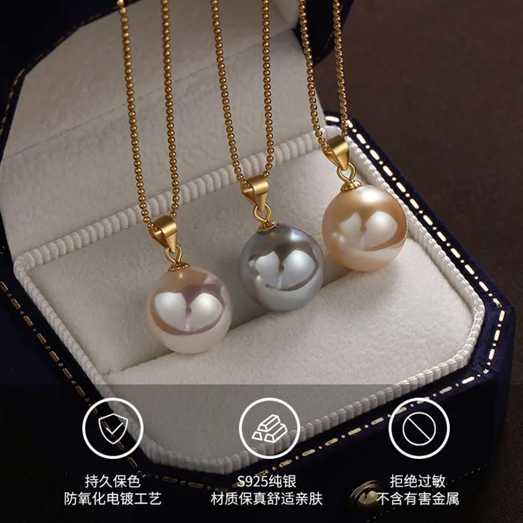 Moleubak 链子925银 极光天女单颗施家珍珠吊坠纯银项链女锁骨链
