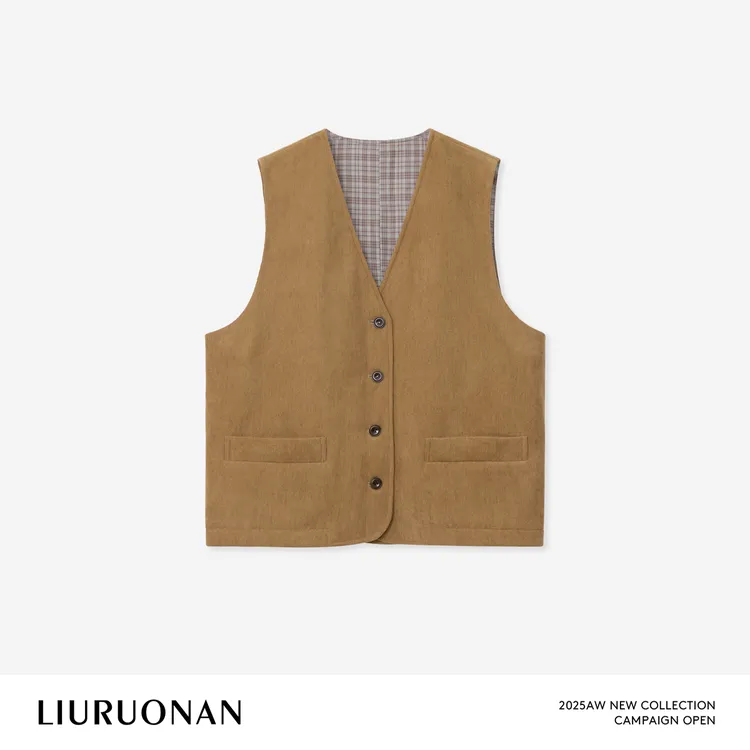 LIURUONAN | 9.28四周年【金色麦田】复古V领格纹内衬无袖马甲秋冬