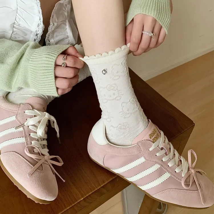 袜子女夏季款春秋款花边堆堆袜卡通Kitty吊坠可爱春秋季中筒袜