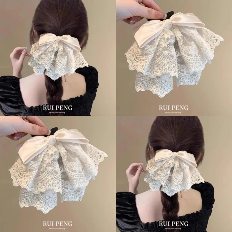 蕾丝蝴蝶结发夹女后脑勺2025新款高级感马尾抓夹韩国气质顶夹发饰