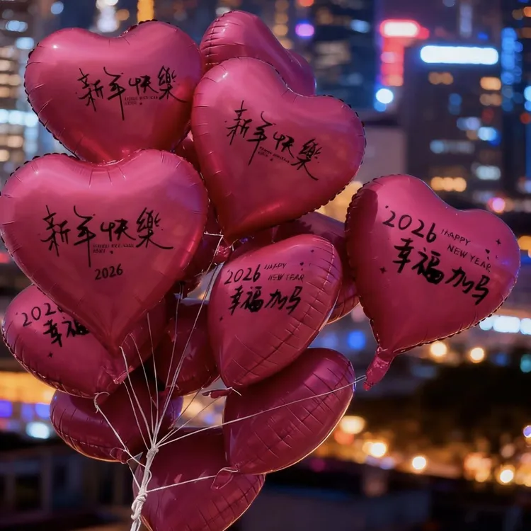 跨年气球2026新年装饰18寸爱心元旦马年网红摆摊放飞飘空拍照道具