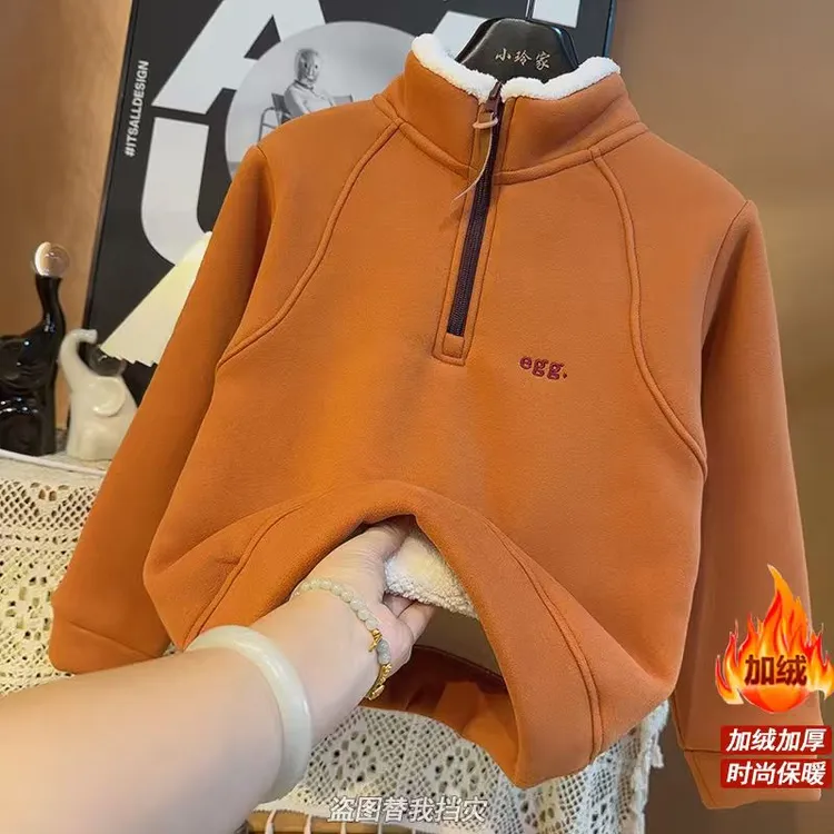 【加绒】加厚暖和卫衣百搭休闲中大童洋气韩版字母立领卫衣S9648