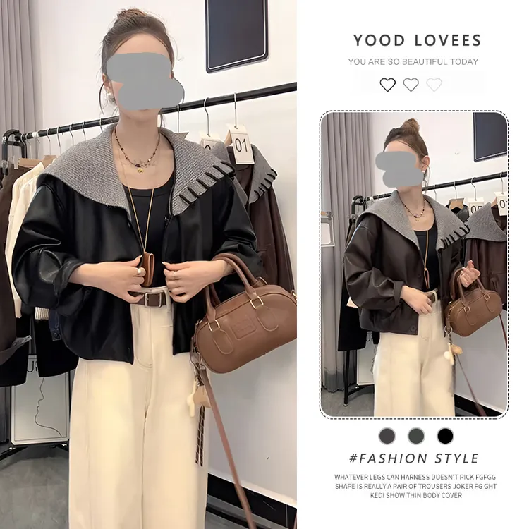 韩系设计感海军领皮衣外套女2025春秋新款宽松显瘦百搭小个子上衣