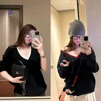 LA 慵懒感 撞色V领 套头毛衣 32033