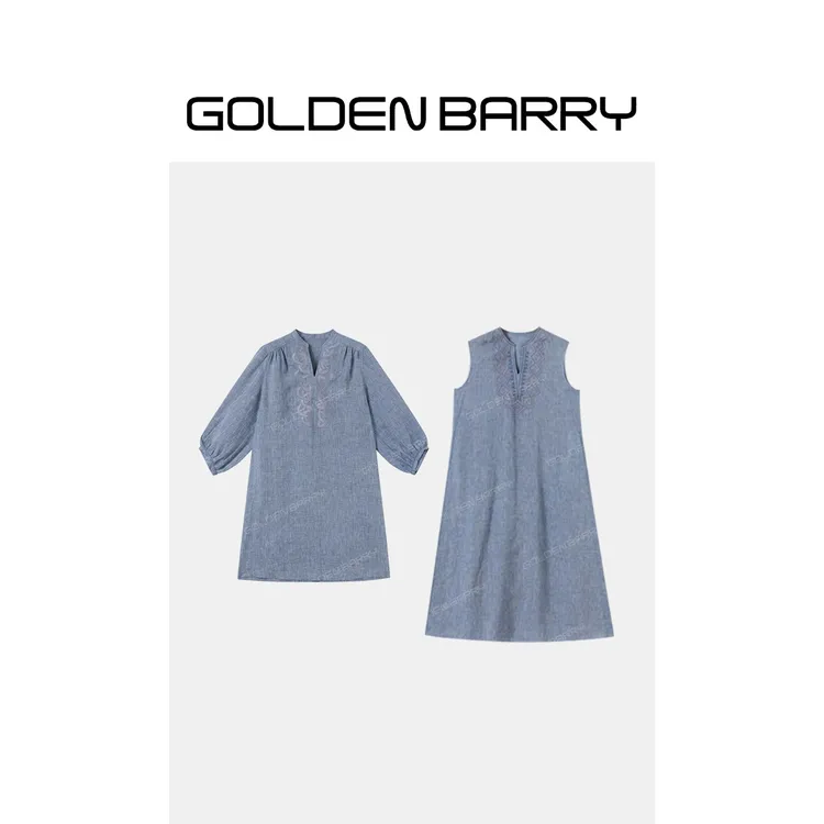 GOLDENBARRY「花纱澜裙」v领刺绣/灯笼袖刺绣连衣裙306055/306067