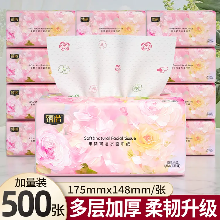 臻诺25大包加量500张卫生纸抽纸家用干湿两用批发五层加厚印花纸