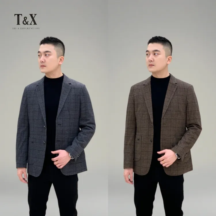 T&X/梯形男士秋冬季格子修身显瘦轻便保暖羽绒百搭西装外套（0076）