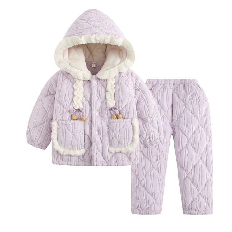 宝宝加绒加厚套装儿童冬款休闲女童保暖居家服套装宝宝连帽加绒加