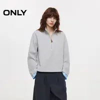 ONLY2025秋季新款假两件层次拼接宽松落肩半拉链卫衣女|12539S001