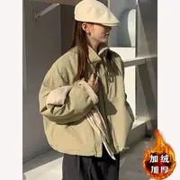 2025仿羊羔毛双拉链派克服女小个子休闲百搭棉衣棉服外套女韩版