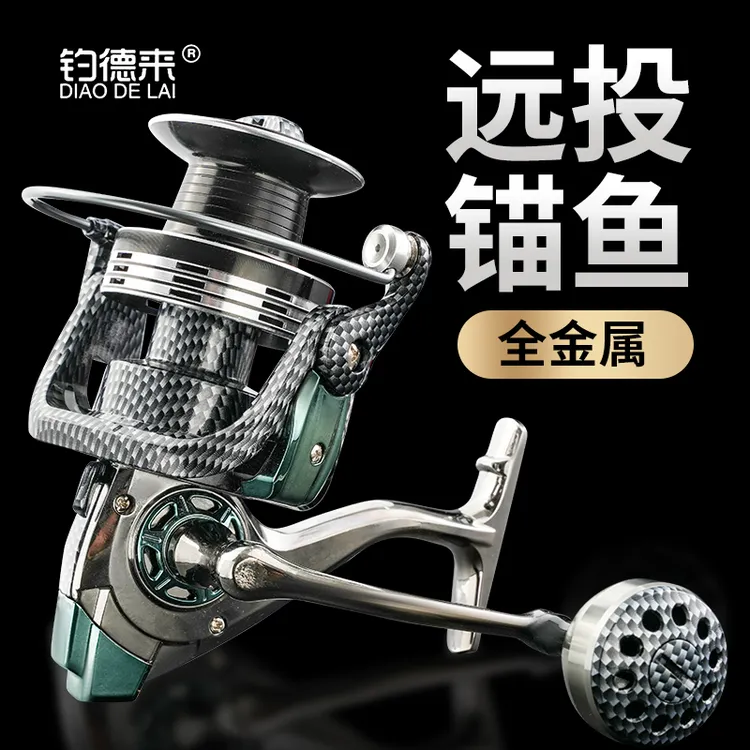 新款远投全金属5000-12000型蛇纹超大斜口锚鱼轮纺车轮大物海竿轮