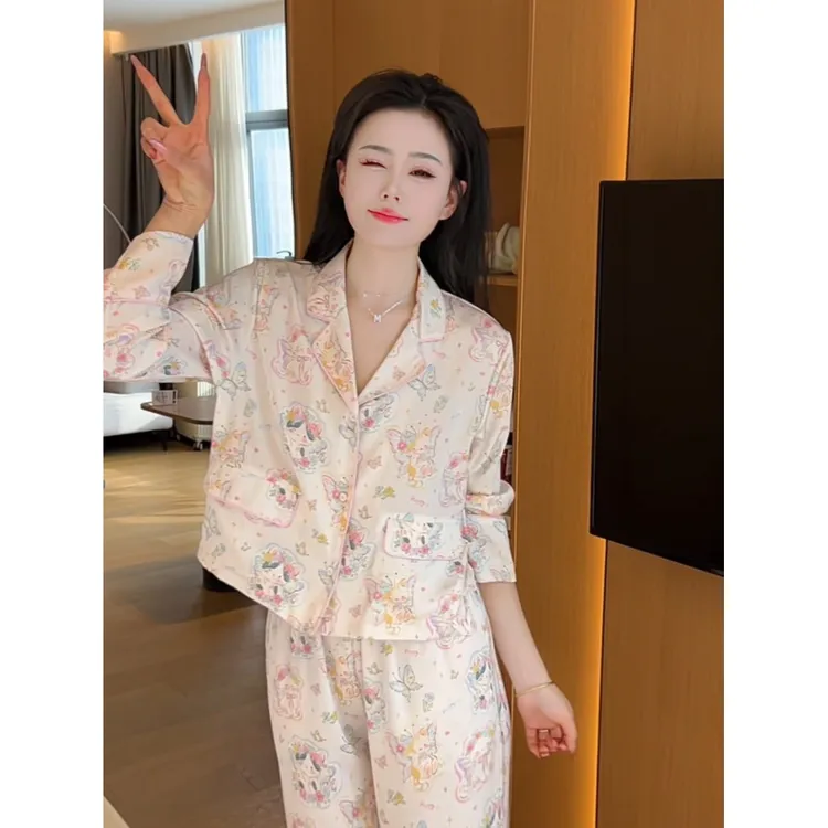 【蝴蝶猫咪】可爱少女睡衣女春夏2025新款柔软长袖套装家居服可外穿