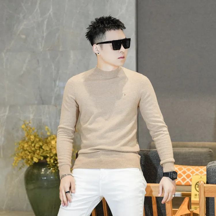 男士羊毛衫圆领针织衫山羊绒混纺打底衫长袖毛衣2025冬季欧货3111