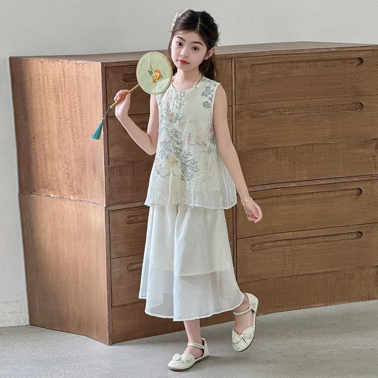 女童夏装汉服套装2025新款大童夏季新中式无袖两件套儿童超仙衣服