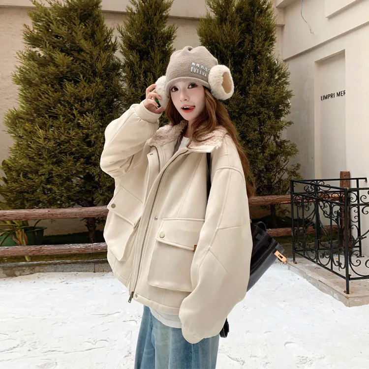 小众ins风麂皮绒外套女2025冬季新款复古甜酷松弛感炸街加厚棉衣